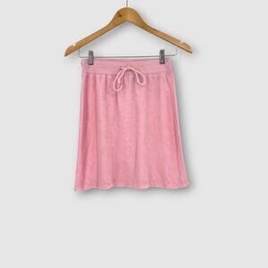 Y2k Moda International Pink Velour Mini Skirt Drawstring Waist Size XS